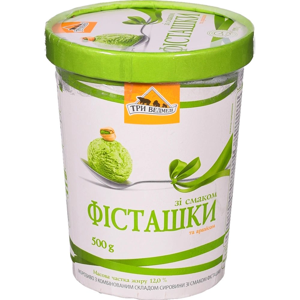 Морозиво Три ведмеді Фісташка 500 г в картонному стаканчику